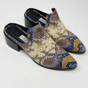 Steven New York Mules Womens 7 Leather Snakeskin Deandra‎ Slip On Bright New
